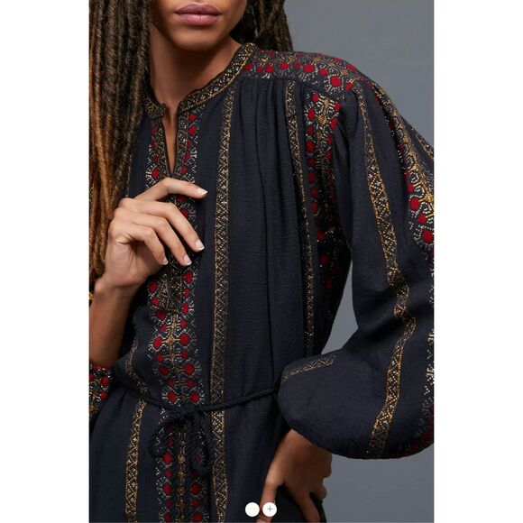 Anthropologie Mes Demoiselles Montserrat Dress Embroidered Puff Sleeves Midi NWT - Picture 4 of 15